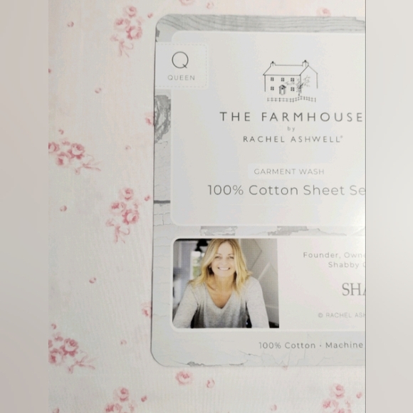 Shabby Chic Cottage Farmhouse QUEEN sheet set Pastel Pink ribbon & roses floral - Picture 5 of 7